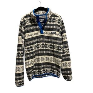 Lands' End Men's Black and White Patterned Zip-Up Sweater